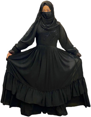 Hera Georgette Solid Burqa With Hijab(Black)