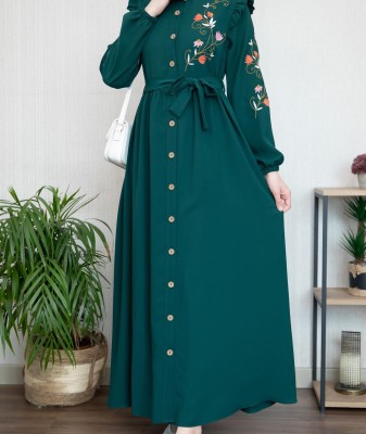 Emaan Outfit Cotton Blend, Kashibo, Nida Matte Houndstooth Abaya With Hijab(Green)