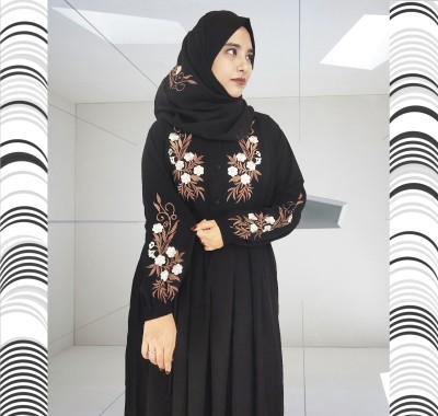 Har Womenm Clothing Silk Blend Abaya With Hijab(Black)