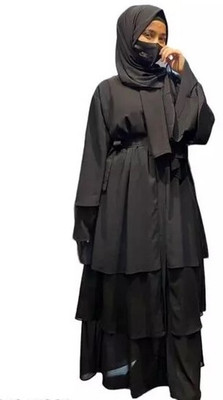 kashaf store Georgette Self Design, Solid Burqa With Hijab(Black)