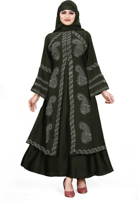 AMBAJI FASHION Polyester Solid Burqa With Hijab(Green)