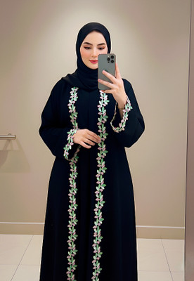 MR Power Cotton Blend Self Design Abaya With Hijab(Black)