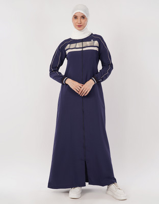 SILK ROUTE London Polyester Solid Abaya(Blue)