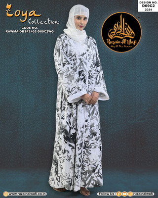 RUZAIN AL WAFI Cotton Blend Printed Abaya(White)