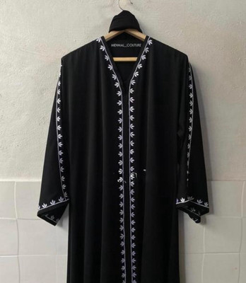 Firduas Cotton Blend Self Design Burqa With Hijab(Black)