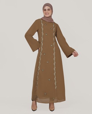 SILK ROUTE London Georgette Solid Abaya(Brown)