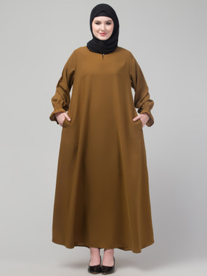 HIJAB WORLD Nida Matte Solid Abaya(Brown)