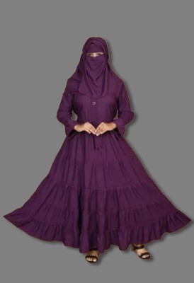 Tanjila Fashion Cotton Blend Solid Burqa With Hijab(Purple)