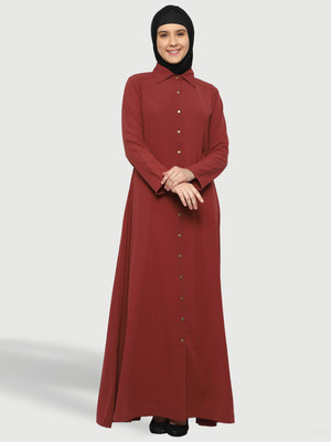 Momin Libas Polyester Solid Abaya(Maroon)
