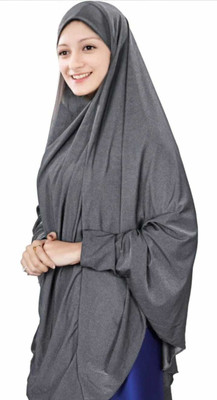 A One Polyester Solid Abaya(Grey)