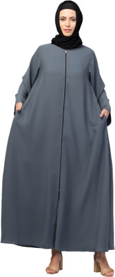 HIJAB WORLD Nida Matte Solid Burqa(Grey)