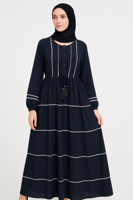 Ah creation Crepe Solid Abaya With Hijab(Black)