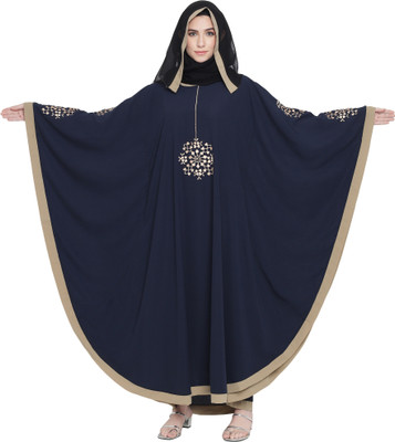 MODEST CITY Crepe Self Design Abaya With Hijab(Blue)