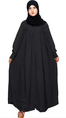 SSCOLECTION Polyester Solid Abaya With Hijab(Black)