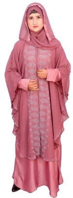 Neha Collection Nida Matte Self Design Abaya With Hijab(Pink)