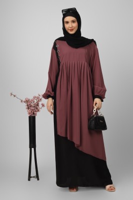 ovais abaya collection Nida Matte Solid Abaya With Hijab(Purple)