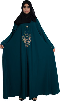 MODEST CITY Crepe Self Design Abaya With Hijab(Green)