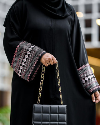 Shama Collection Cotton Blend Solid Abaya(Black)