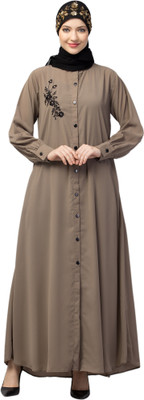 HIJAB WORLD Nida Matte Self Design Abaya(Brown)