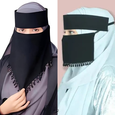 PD Zone Chiffon Solid Naqab With Hijab(Black)