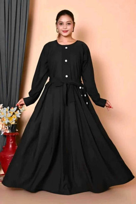 SabidEnterprise Cotton Blend Solid Abaya With Hijab(Black)