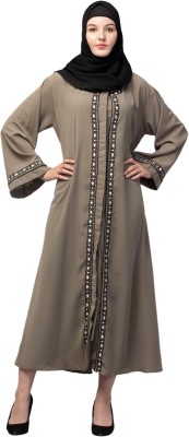 ZIYANAQABPOINT Crepe Self Design Abaya With Hijab(Beige)