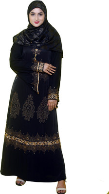 Bhumi fab Polyester Solid Burqa With Hijab(Black)