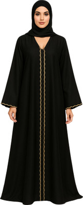 RINEZZA Nida Matte Striped Abaya With Hijab(Black)