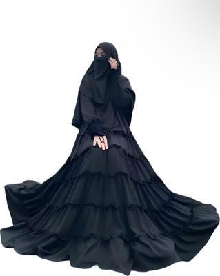 arabiandesigner Nida Matte Self Design, Solid, Houndstooth Abaya With Hijab(Black)