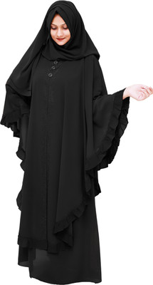 arbian Georgette Self Design Abaya With Hijab(Black)