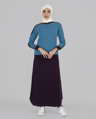 SILK ROUTE London Cotton Blend Solid Abaya(Blue)