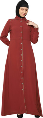 Momin Libas Polyester Solid Abaya(Maroon)