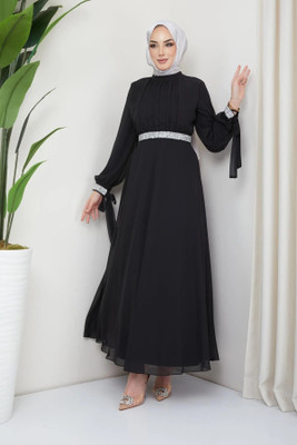 SARINKU Georgette Self Design Abaya(Black)