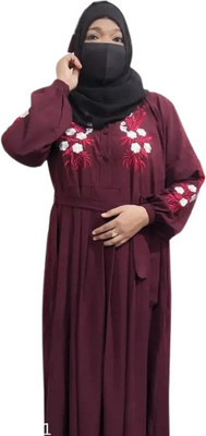 JK Enterprises Cotton Silk Self Design Abaya With Hijab(Maroon)