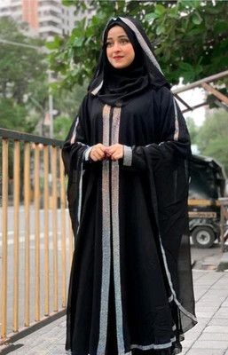 BURAQUE ENTERPRISES Polyester Solid Abaya With Hijab(Black)