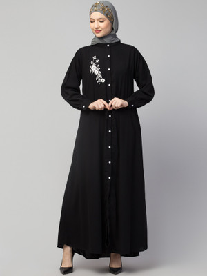 HIJAB WORLD Nida Matte Solid Abaya(Black)