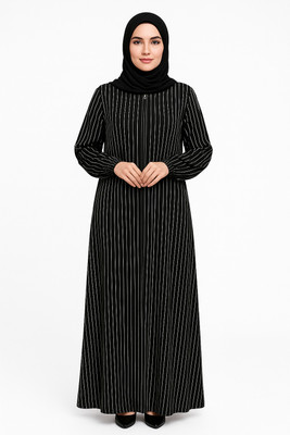 HouseOfCommon Crepe Solid Abaya With Hijab(Black)