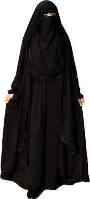 HOC Georgette Solid Burqa With Hijab(Black)
