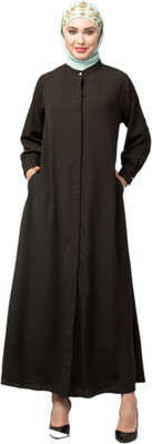 HIJAB WORLD Nida Matte Solid Abaya(Black)