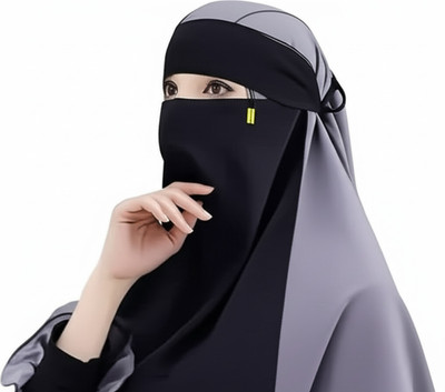 Dhyeyu Chiffon Solid, Self Design, Graphic Print Naqab(Black)