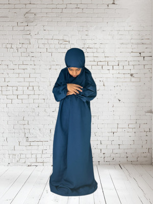 ANBA Crepe Solid Abaya With Hijab(Blue)