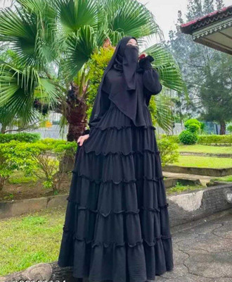 Paradise Cotton Blend Solid Burqa With Hijab(Black)