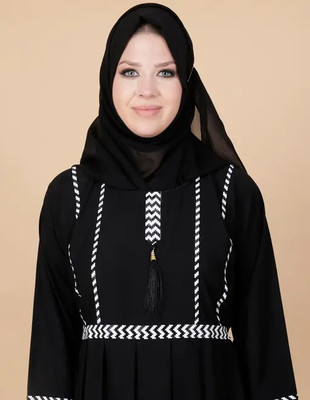 NRGARMENTS Crepe Self Design Abaya With Hijab(Black)