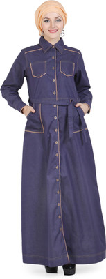 FORELEVY Polyester Solid Abaya(Blue)