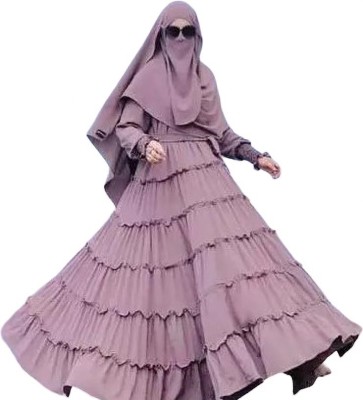 Dubai Collection Cotton Blend Self Design Burqa With Hijab(Pink)