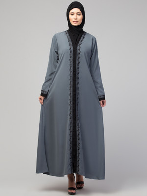 HIZFASON Nida Matte Solid Burqa With Hijab(Grey)