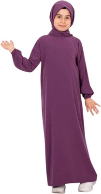 M.N Dubai Collection Polyester Self Design Burqa With Hijab(Purple)