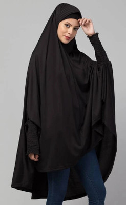 Dhyeyu Cotton Blend Solid, Self Design, Graphic Print Abaya(Black)
