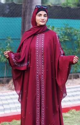 BURAQUE ENTERPRISES Polyester Solid Abaya With Hijab(Maroon)