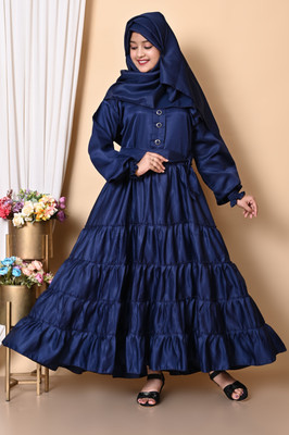 CLOPEDIA Cotton Silk Self Design Burqa With Hijab(Blue)